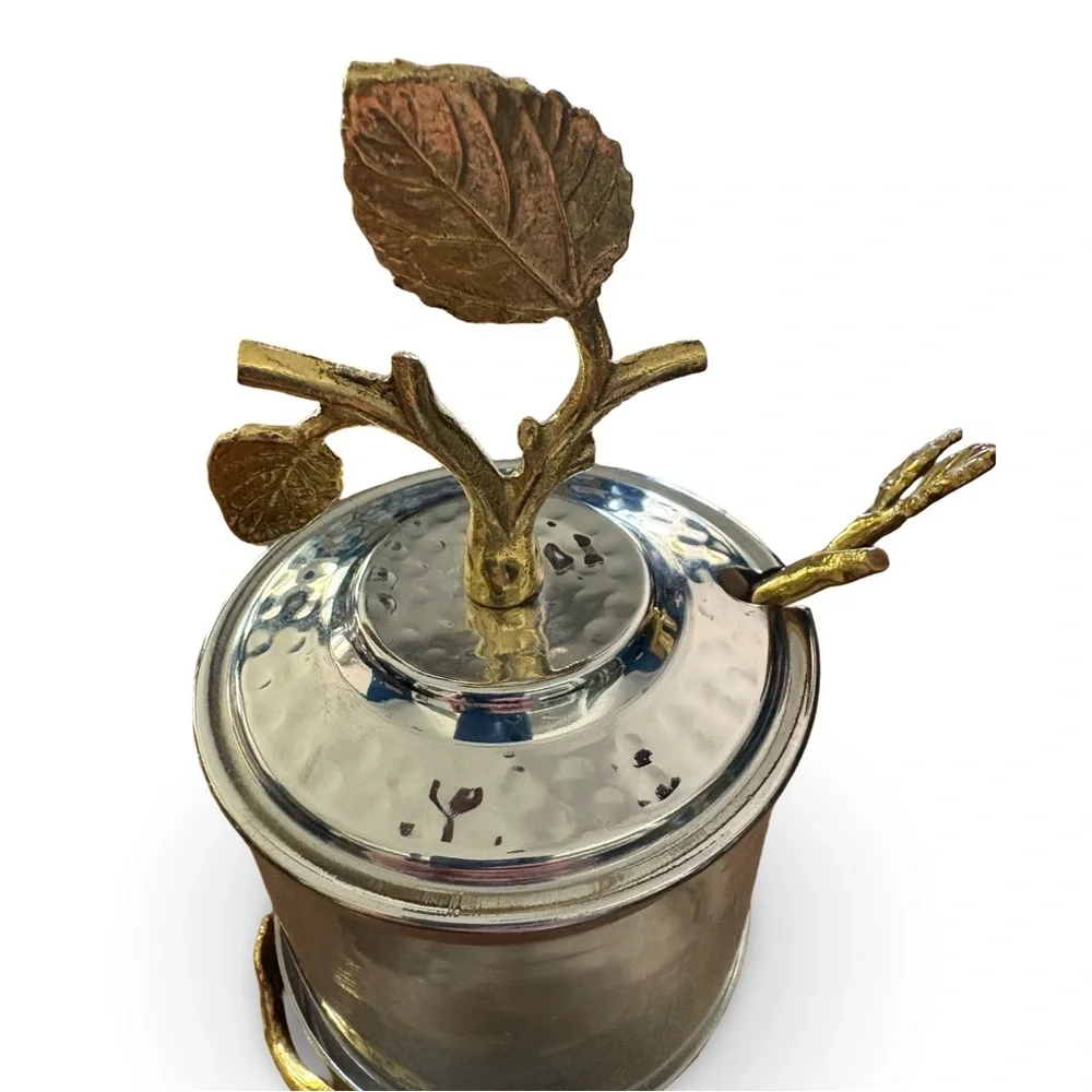 Godinger Gold and Silver Leaf Design Food Storage Jar